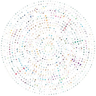 Rastgele noktalar, çemberler soyut. Benekler, noktalı radyal, yayılan, dairesel geometrik çizimler. Puantiye, nokta listesi, noktalama tasarım elementi