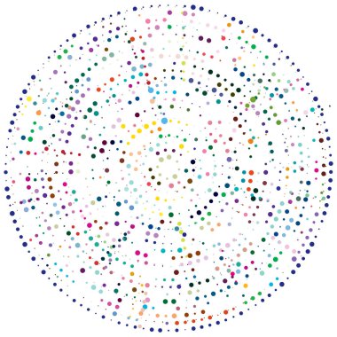 Rastgele noktalar, çemberler soyut. Benekler, noktalı radyal, yayılan, dairesel geometrik çizimler. Puantiye, nokta listesi, noktalama tasarım elementi