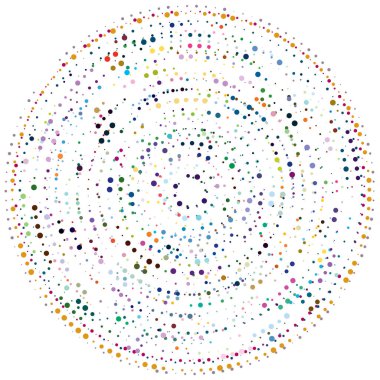 Rastgele noktalar, çemberler soyut. Benekler, noktalı radyal, yayılan, dairesel geometrik çizimler. Puantiye, nokta listesi, noktalama tasarım elementi