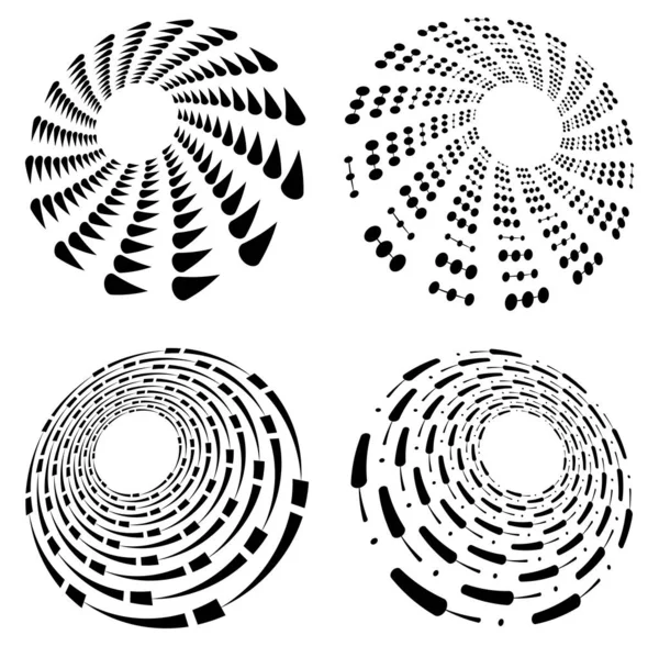 一组黑白涡旋 体积形状 盘根错节的螺旋元件 — 图库矢量图片
