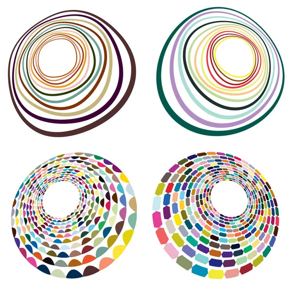 Set Mottled Multi Color Colorful Spiral Swirl Twirl Shapes Vortex — Stock Vector
