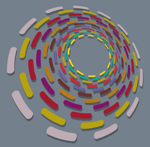 单瓣斑驳 多色和多彩的螺旋形 涡旋元素 圆形和径向 辐射状 圆筒形 圆筒形 在彩色背景 背景上 — 图库矢量图片