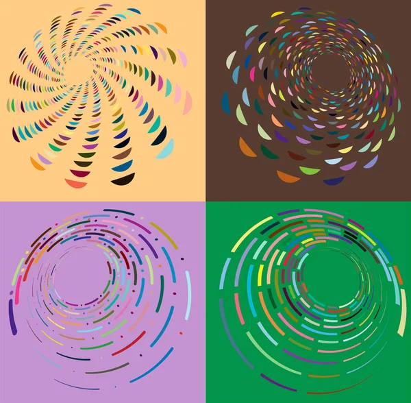 Set Von Gesprenkelten Mehrfarbigen Und Bunten Spiral Wirbel Wirbelformen Wirbel — Stockvektor