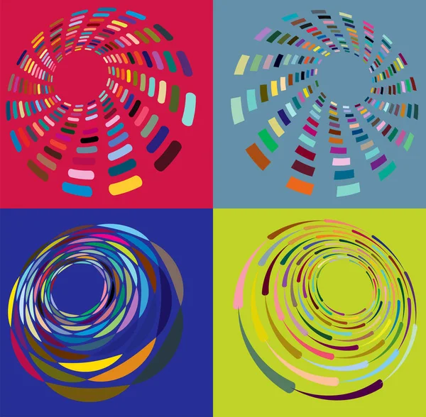 Set Forme Îmbuteliate Multi Color Spirală Colorată Vârtej Răsucire Vortex — Vector de stoc