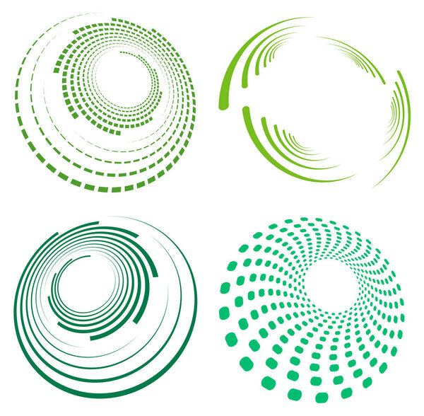 Set of single-colored,monochrome twirl, swirl. Shape with rotation, spin, spiral distortion. Helix, volute and twine design element