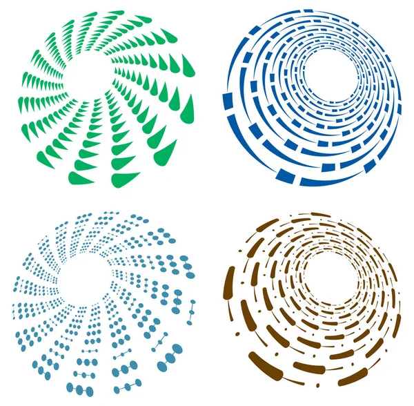 Set Single Colored Monochrome Twirl Swirl Shape Rotation Spin Spiral — Stock Vector