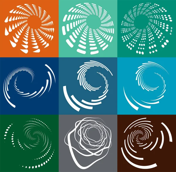 Ensemble Formes Hélicoïdales Blanches Spirales Bouclées Bouclées Spirale Tourbillon Tourbillon — Image vectorielle