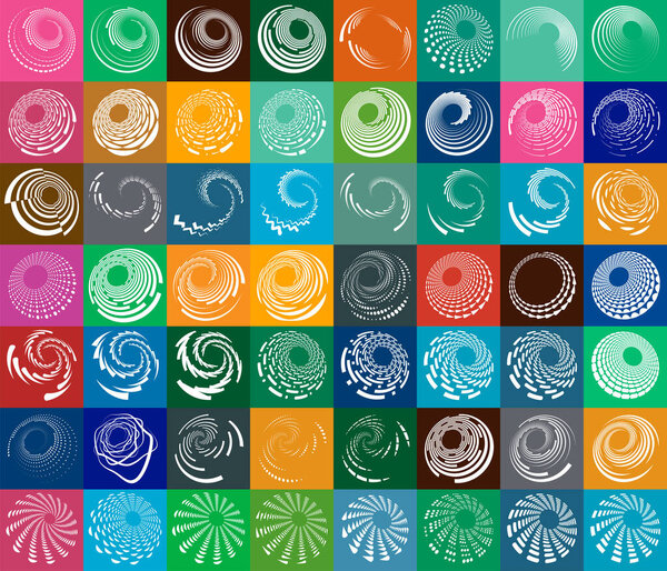 set of white helical, spiraling, curl and curly shapes. spiral, twirl, swirl illustration. twine design elements over single-color, monochrome background, backdrop. helix, volute set
