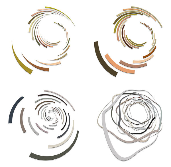 set of colorful, multicolor and monochrome cyclic, cycle concentric rings. revolved spirals, vortexes, swirl, spirals and twirls. abstract circular, radial loop shapes, elements