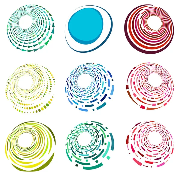 Set Van Kleurrijke Multicolor Monochrome Cyclische Cyclus Concentrische Ringen Draaiende — Stockvector