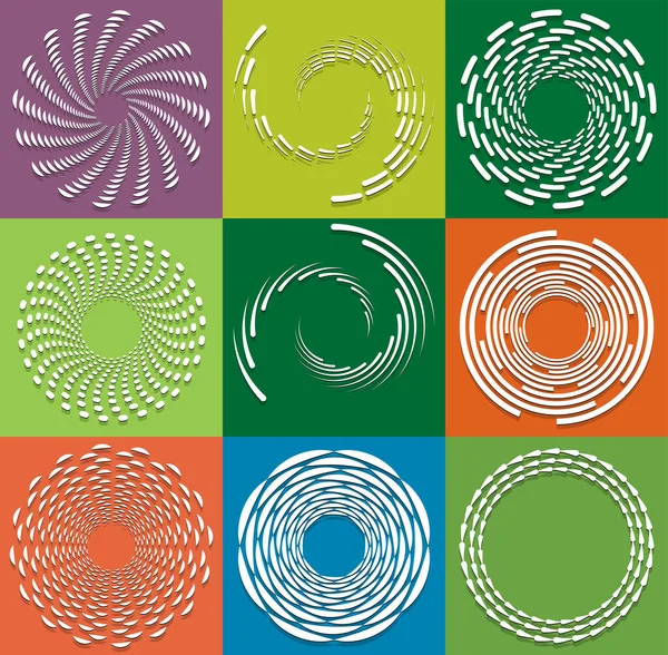 Conjunto Formas Helicoidales Blancas Espirales Rizadas Rizadas Espiral Giro Remolino — Vector de stock