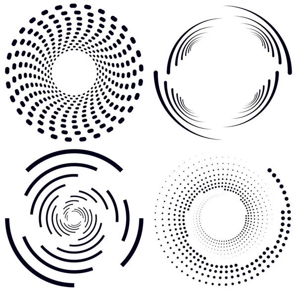 Zestaw Czarno Białych Wirów Kształty Wolutów Skręcone Elementy Spiralne — Wektor stockowy
