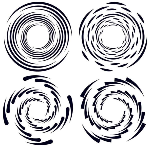 Набір Чорно Білих Вихорів Ємних Форм Скручені Спіральні Елементи — стоковий вектор