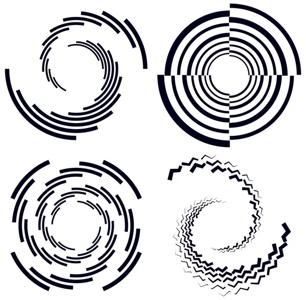 Набір Чорно Білих Вихорів Ємних Форм Скручені Спіральні Елементи — стоковий вектор