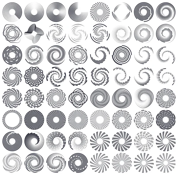 Ensemble Vortex Noir Blanc Formes Volutes Eléments Hélice Torsadés — Image vectorielle