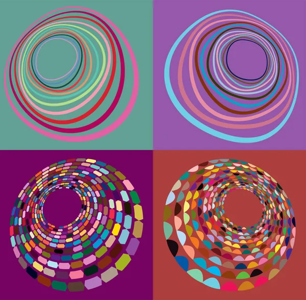 Set Mottled Multi Color Colorful Spiral Swirl Twirl Shapes Vortex — Stock Vector