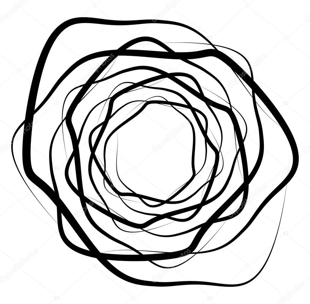 Monochrome volute, vortex shapes. Twisted helix elements. Rotation, spin and twist concept design