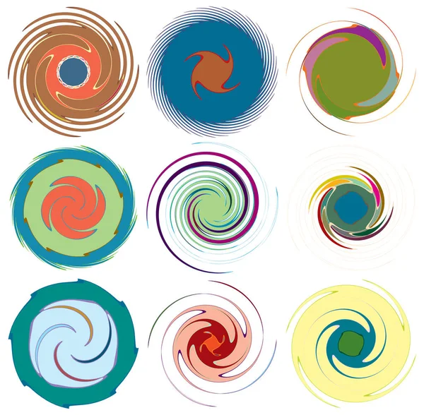 Mottle Variegated Abstract Spiral Swirl Twirl Vortex Shapes — Stock Vector