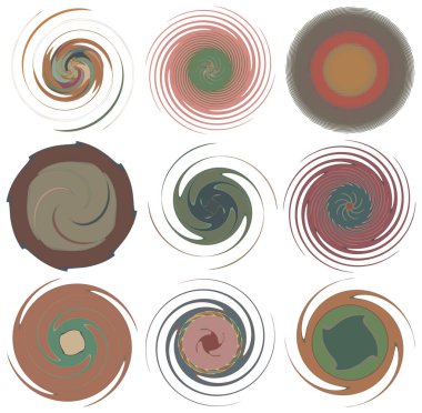 Dark abstract spiral, swirl, twirl and vortex shapes clipart