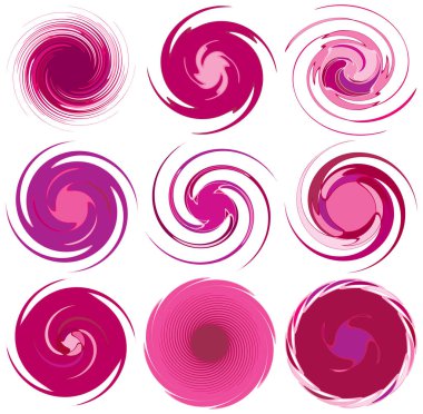 Monochrome abstract spiral, swirl, twirl and vortex shapes clipart