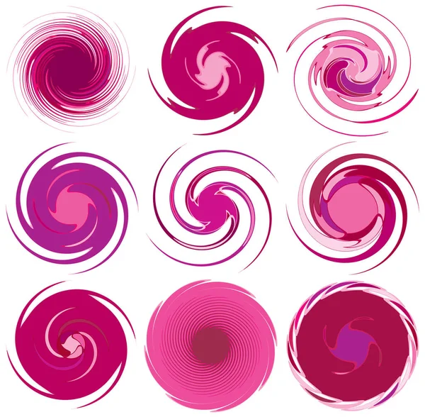 Monochrome Abstract Spiral Swirl Twirl Vortex Shapes — Stock Vector