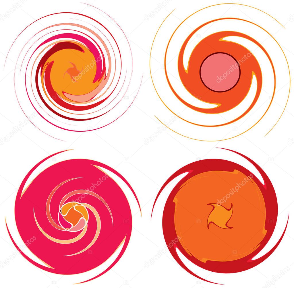 Monochrome abstract spiral, swirl, twirl and vortex shapes