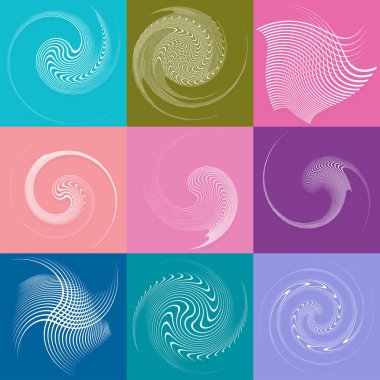 Beyaz sarmal, sarmal, kıvrık ve kıvrımlı şekiller. spiral, çevirme, girdap çizimi. Sicim tasarımı elementleri tek renk, tek renkli arkaplan, arka plan. Sarmal, volta takımı.