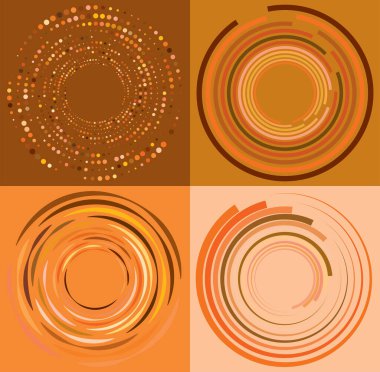 Renkli, çok renkli ve monokrom döngülü bisiklet eşmerkezli halkalar. Dönen spiraller, girdaplar, girdaplar. soyut dairesel, dairesel döngü şekilleri, renkli arkaplan üzerindeki elementler, arkaplan