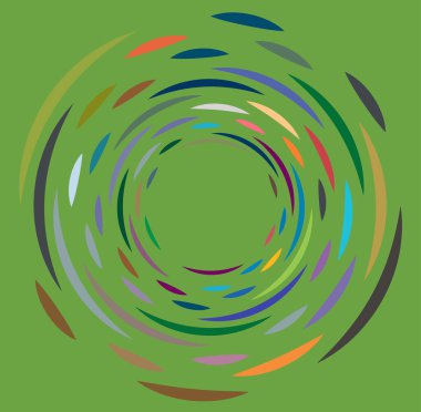 Tek noktalı, çok renkli ve renkli spiral, girdap, dönme elementi. Çarpık döngüsel, dairesel ve dairesel, ışınımlı girdap, renkli arkaplan üzerinde volt şekli, arka plan