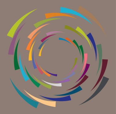 Tek noktalı, çok renkli ve renkli spiral, girdap, dönme elementi. Çarpık döngüsel, dairesel ve dairesel, ışınımlı girdap, renkli arkaplan üzerinde volt şekli, arka plan