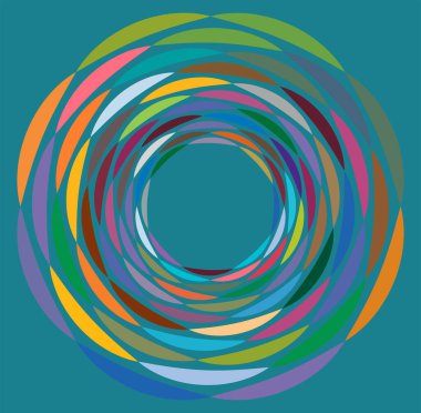 Tek noktalı, çok renkli ve renkli spiral, girdap, dönme elementi. Çarpık döngüsel, dairesel ve dairesel, ışınımlı girdap, renkli arkaplan üzerinde volt şekli, arka plan