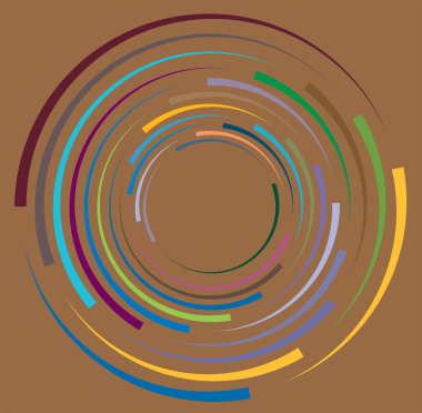 Tek noktalı, çok renkli ve renkli spiral, girdap, dönme elementi. Çarpık döngüsel, dairesel ve dairesel, ışınımlı girdap, renkli arkaplan üzerinde volt şekli, arka plan