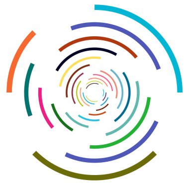 Tek noktalı, çok renkli ve renkli spiral, girdap, dönme elementi. Bükülmüş döngüsel, dairesel ve dairesel, yayılan girdap, volt şekilli