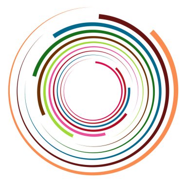 Tek noktalı, çok renkli ve renkli spiral, girdap, dönme elementi. Bükülmüş döngüsel, dairesel ve dairesel, yayılan girdap, volt şekilli