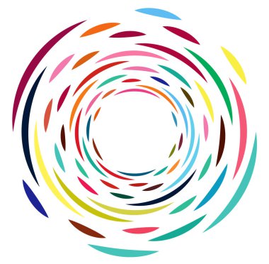Tek noktalı, çok renkli ve renkli spiral, girdap, dönme elementi. Bükülmüş döngüsel, dairesel ve dairesel, yayılan girdap, volt şekilli
