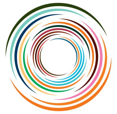 Tek noktalı, çok renkli ve renkli spiral, girdap, dönme elementi. Bükülmüş döngüsel, dairesel ve dairesel, yayılan girdap, volt şekilli