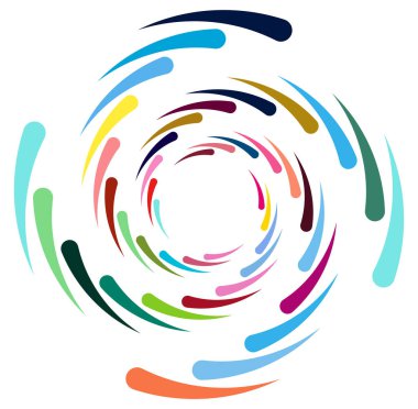 Tek noktalı, çok renkli ve renkli spiral, girdap, dönme elementi. Bükülmüş döngüsel, dairesel ve dairesel, yayılan girdap, volt şekilli