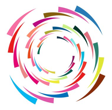 Tek noktalı, çok renkli ve renkli spiral, girdap, dönme elementi. Bükülmüş döngüsel, dairesel ve dairesel, yayılan girdap, volt şekilli