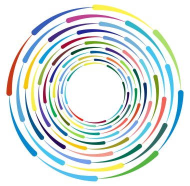 Tek noktalı, çok renkli ve renkli spiral, girdap, dönme elementi. Bükülmüş döngüsel, dairesel ve dairesel, yayılan girdap, volt şekilli