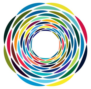 Tek noktalı, çok renkli ve renkli spiral, girdap, dönme elementi. Bükülmüş döngüsel, dairesel ve dairesel, yayılan girdap, volt şekilli