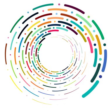 Tek noktalı, çok renkli ve renkli spiral, girdap, dönme elementi. Bükülmüş döngüsel, dairesel ve dairesel, yayılan girdap, volt şekilli