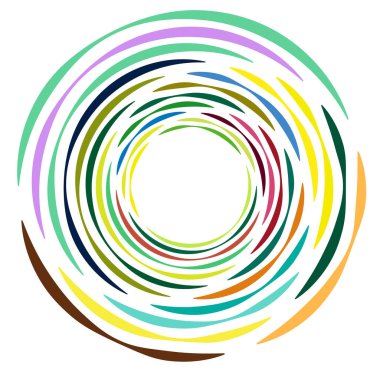 Tek noktalı, çok renkli ve renkli spiral, girdap, dönme elementi. Bükülmüş döngüsel, dairesel ve dairesel, yayılan girdap, volt şekilli