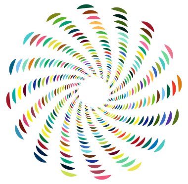 Tek noktalı, çok renkli ve renkli spiral, girdap, dönme elementi. Bükülmüş döngüsel, dairesel ve dairesel, yayılan girdap, volt şekilli