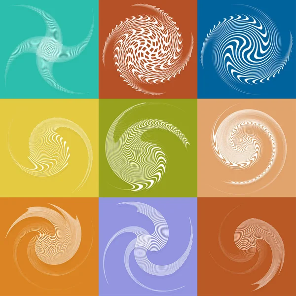 Conjunto Formas Helicoidales Blancas Espirales Rizadas Rizadas Espiral Giro Remolino — Vector de stock