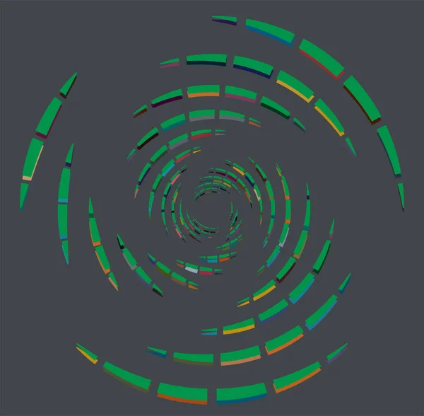 多色卷曲 旋转体积形状 涡旋以同心圆 辐射状和圆形旋转的涡旋 — 图库矢量图片