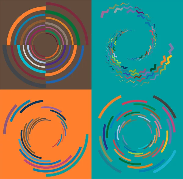 Conjunto Manchado Multi Cor Espiral Colorido Redemoinho Girar Formas Vórtice — Vetor de Stock