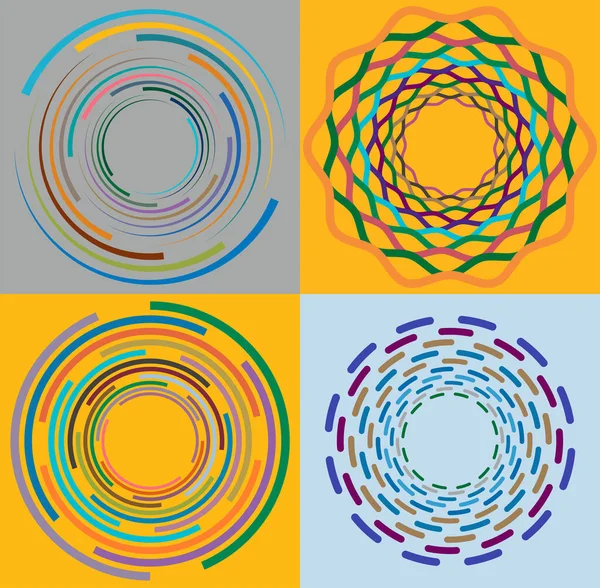 Conjunto Moteado Multicolor Espiral Colores Remolino Formas Giro Vórtice Forma — Vector de stock