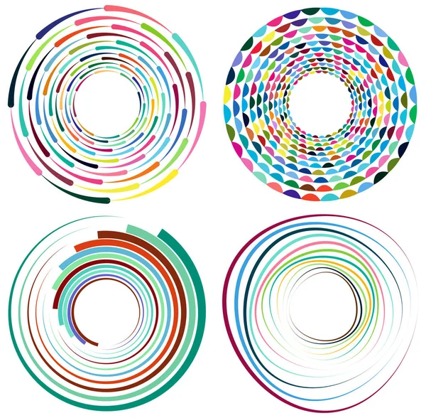 Conjunto Moteado Multicolor Espiral Colores Remolino Formas Giro Vórtice Forma — Vector de stock