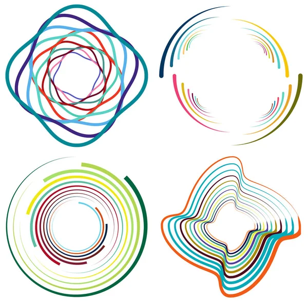 Set Mottled Multi Color Colorful Spiral Swirl Twirl Shapes Vortex — Stock Vector