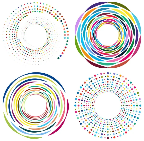 Conjunto Moteado Multicolor Espiral Colores Remolino Formas Giro Vórtice Forma — Archivo Imágenes Vectoriales